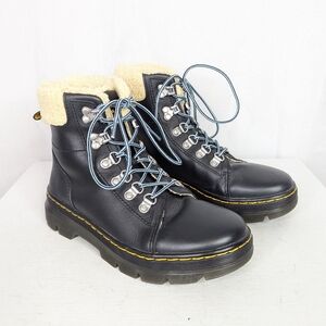 Dr. Martens Combs Fleece Leather Lace-Up Moto Boots - Size 6